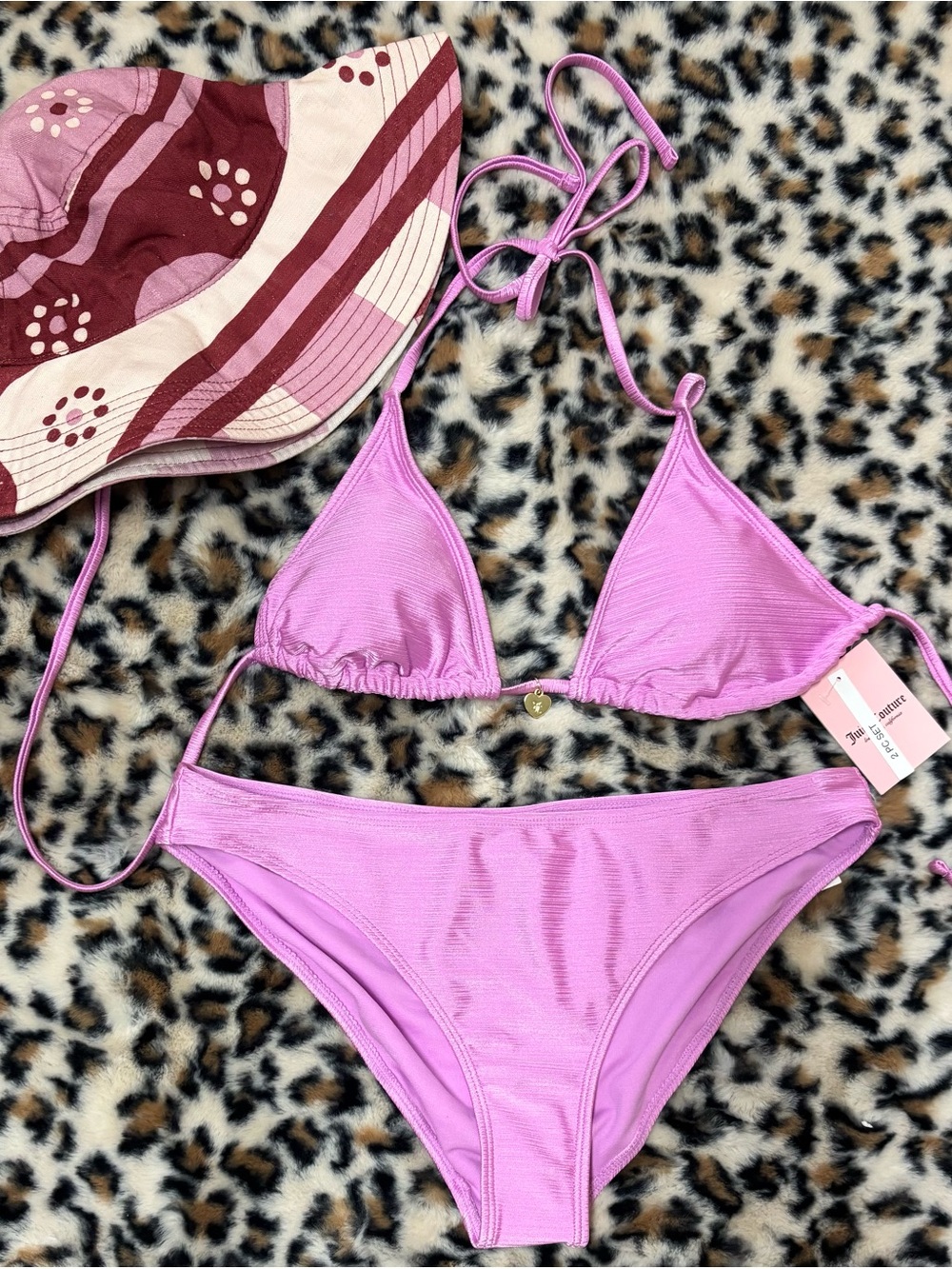 Juicy Couture Lilac Pink Triangle Bikini Set with Heart Charm